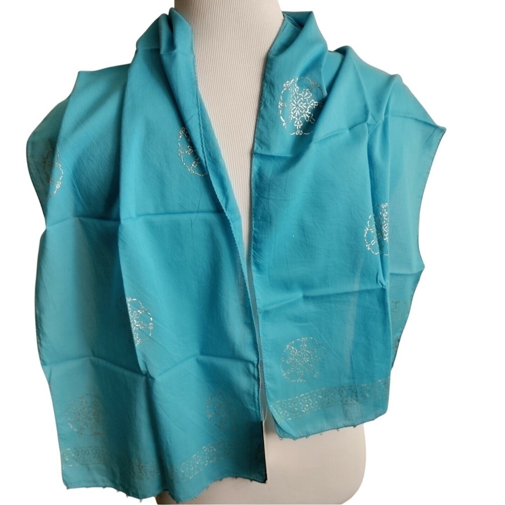 SOMA  Made in India Scarf 12.5"x58.5" Blue With Metallic Pattern